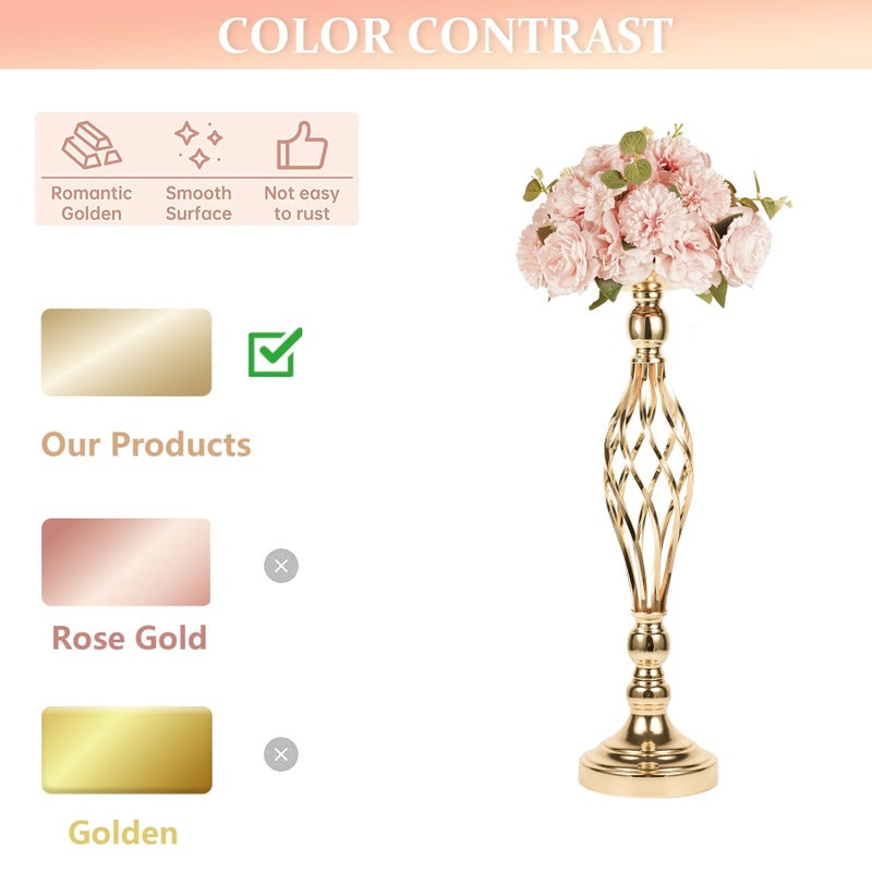 LANLONG 2pcs Metal Gold Candle Holders Road Lead Table Centerpiece Stand Pillar Candlestick for Wedding Candelabra Flowers Vases - Image 3